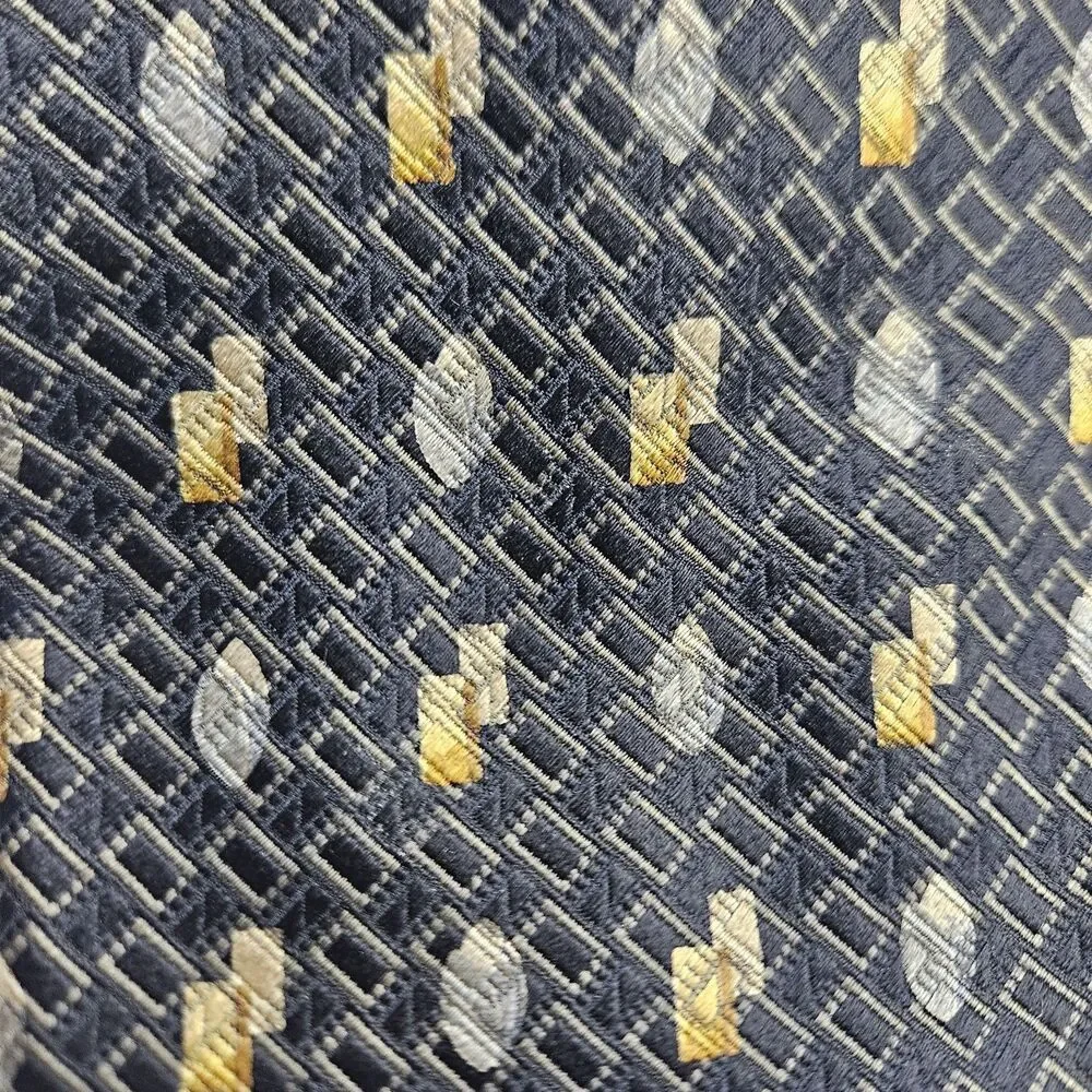 Ermenegildo Zegna Black Gold Rectangle Oval Geometric Tie Career Wedding 59.5x4